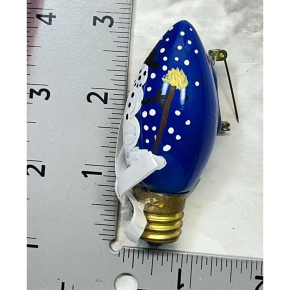 Handmade Christmas Light Bulb Snowman Brooch Pin Blue Vintage Handpainted - Picture 3 of 7